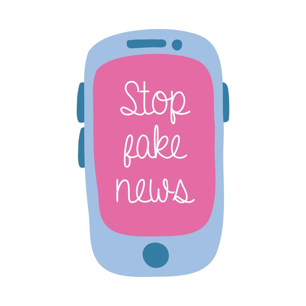 stop fake news campaign lettering in smartphone flat style vector illustration design