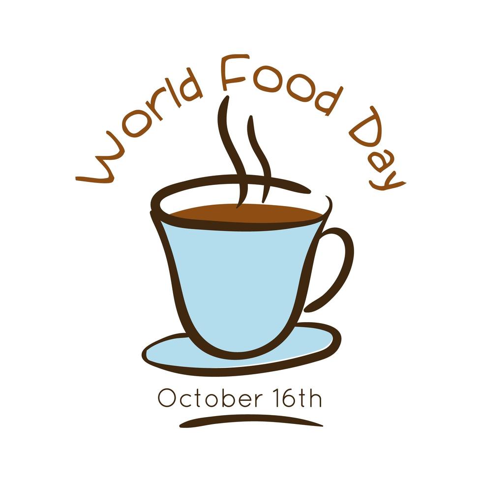 world food day celebration lettering with coffee cup flat style vector