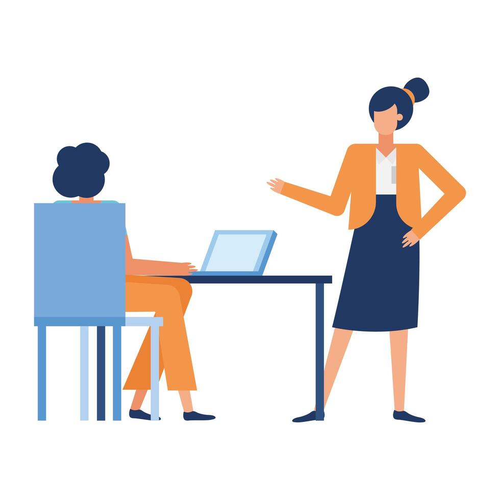 businesswomen cartoons at desk vector design