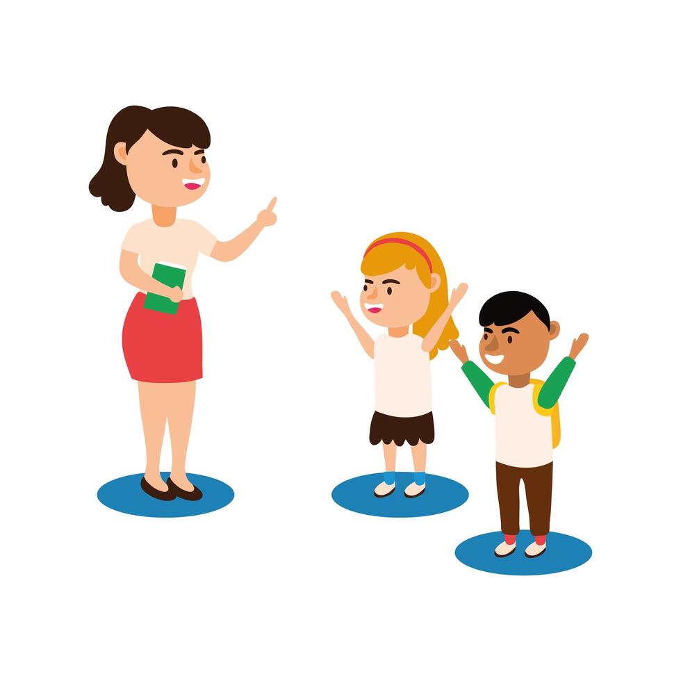 female teacher with student kids vector