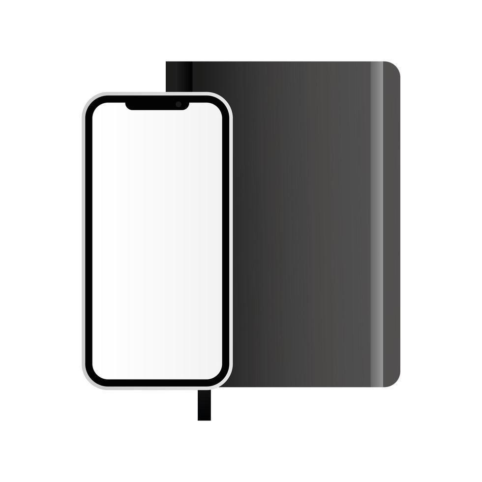 diseño de vector de cuaderno y teléfono inteligente maqueta aislada