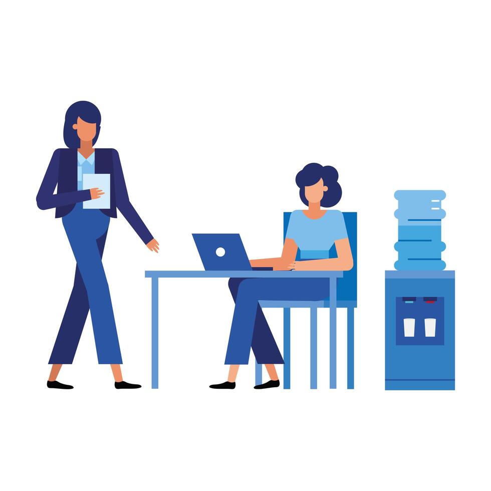 businesswomen cartoons at desk vector design