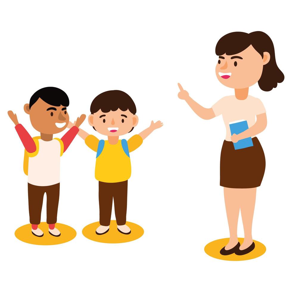 female teacher with schoolboys vector