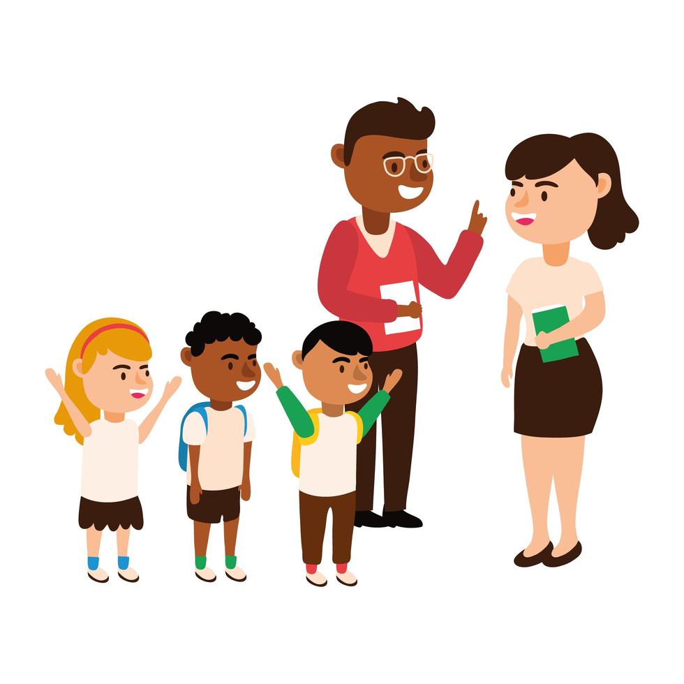 diverse teachers with students vector