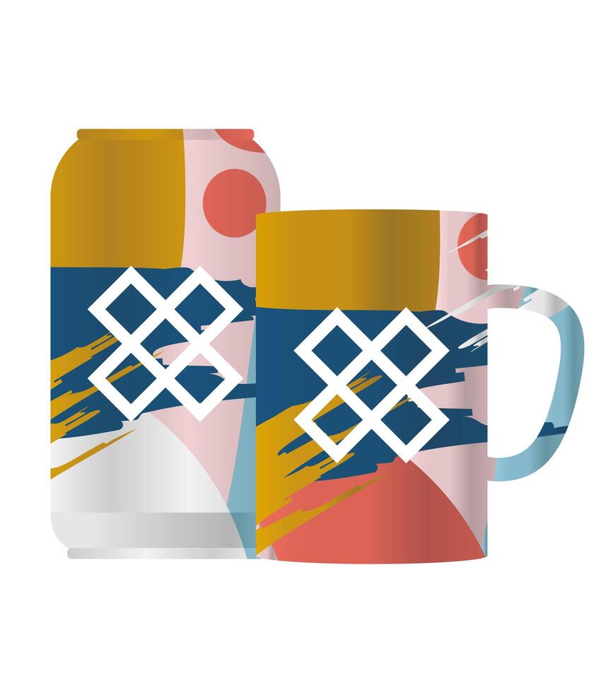 Isolated mockup coffee mug and can design vector