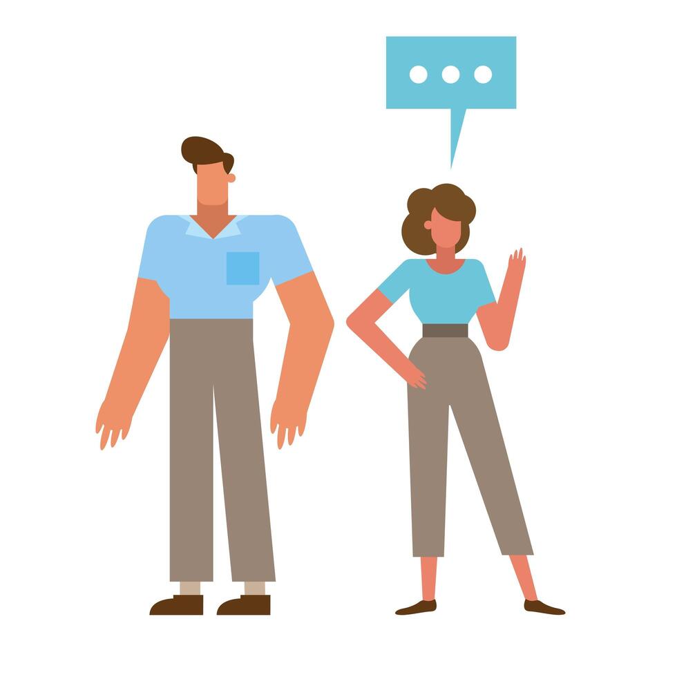 Businessman and businesswoman with speech bubble vector design