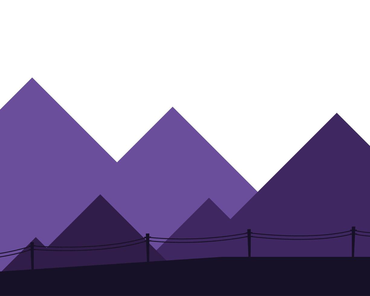 purple mountains with fence landscape design vector