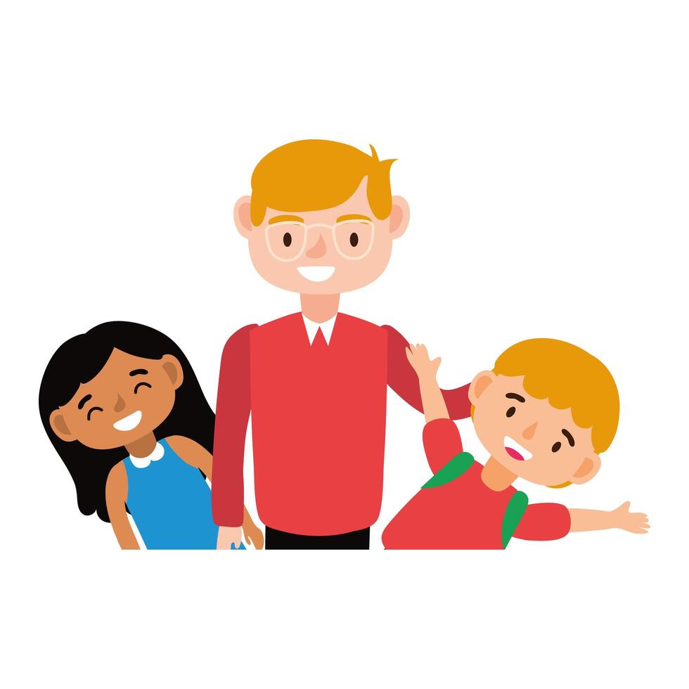 male teacher with student kids vector