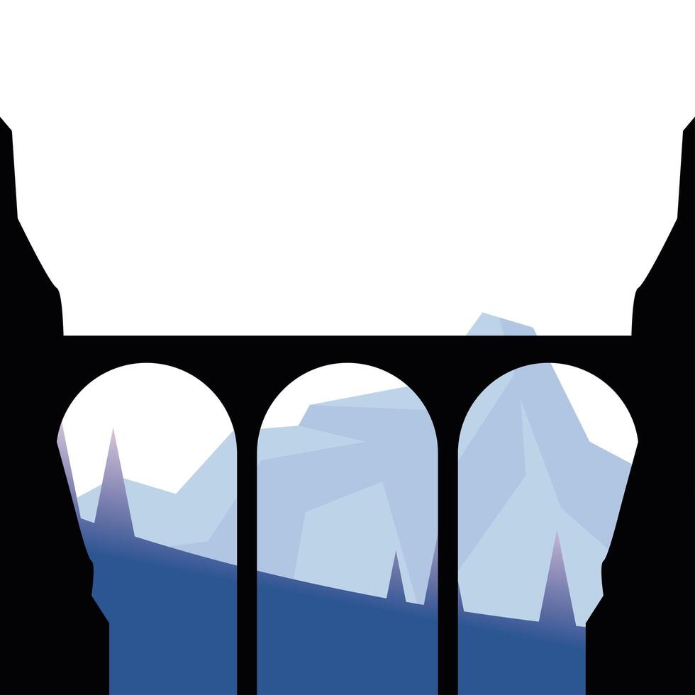 bridge silhouette in front of mountain landscape design vector