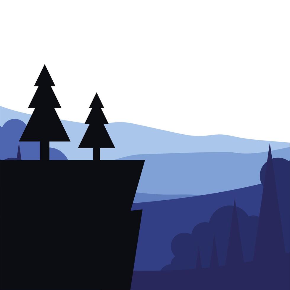 pine trees on cliff in front of landscape vector design