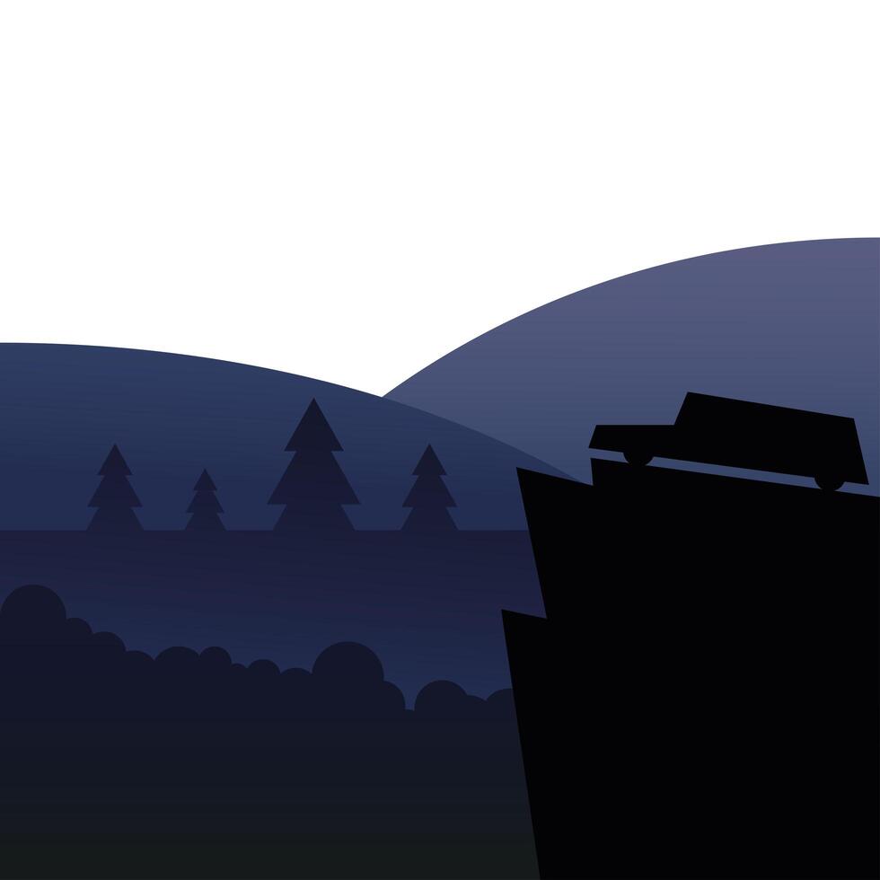 silhouette car on mountain in front of landscape vector design