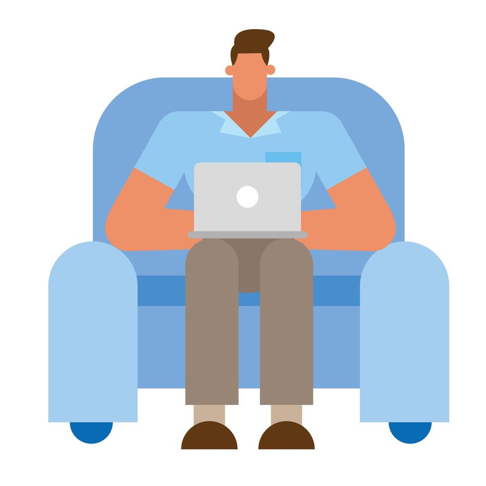 Isolated businessman cartoon with laptop on chair vector design