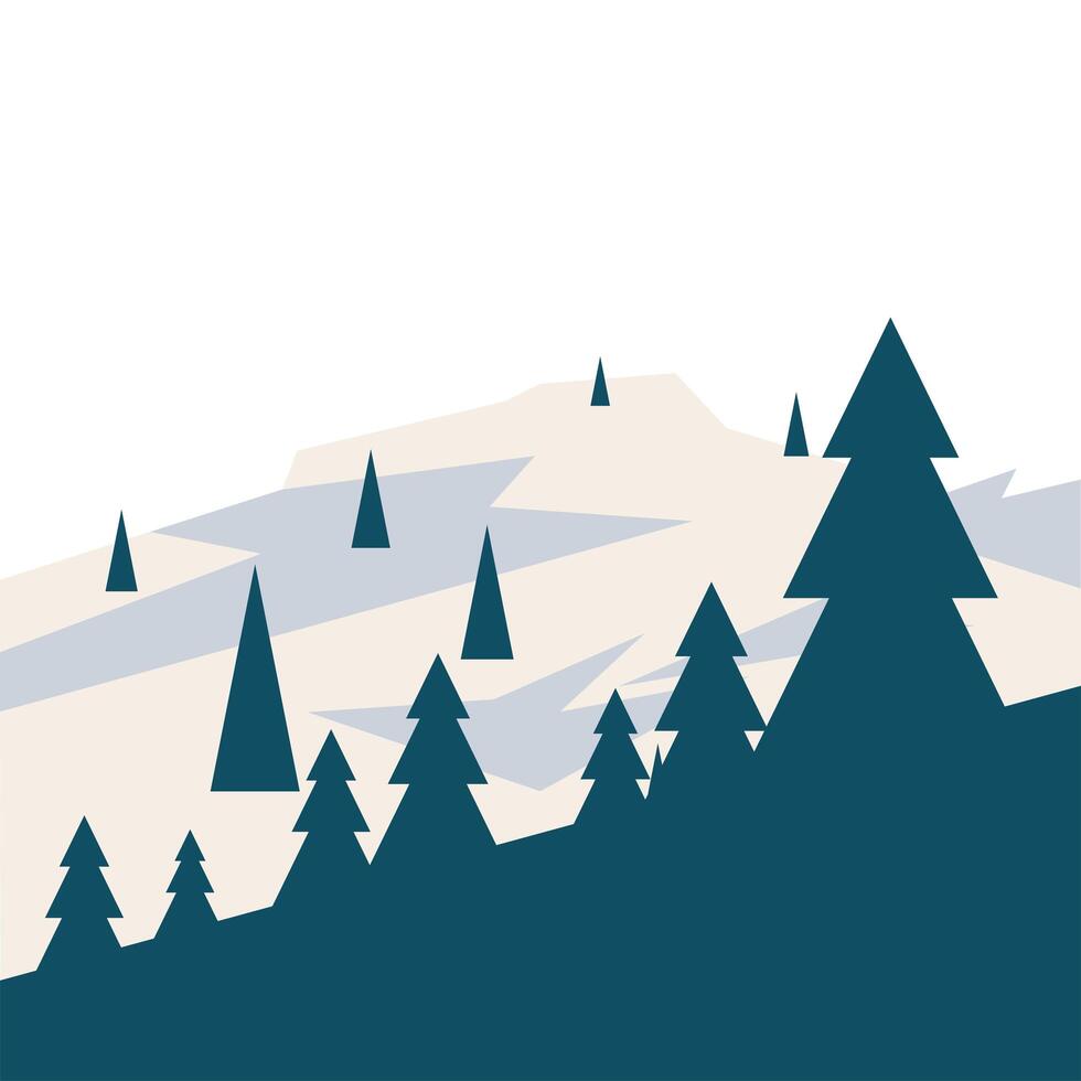 pinos en diseño de vector de montaña de nieve