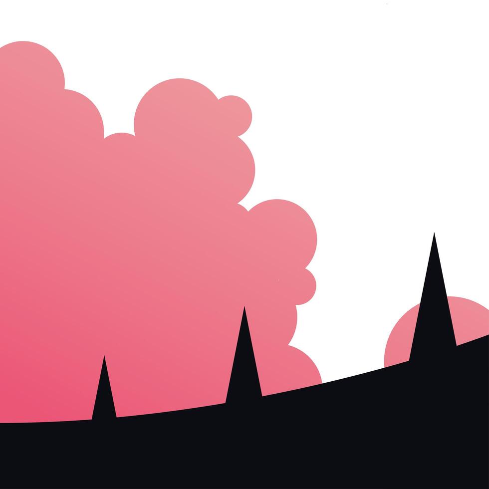 pine trees with pink cloud landscape design vector