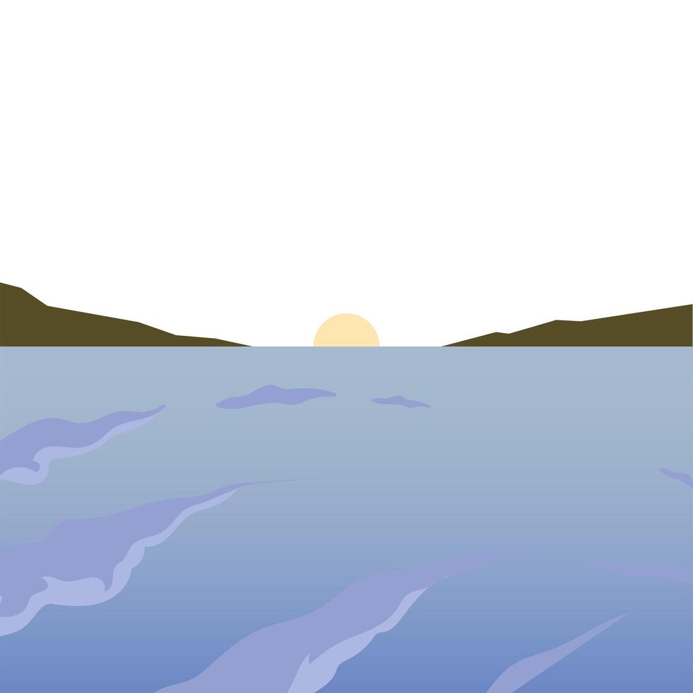 sol en el diseño del vector del paisaje del mar