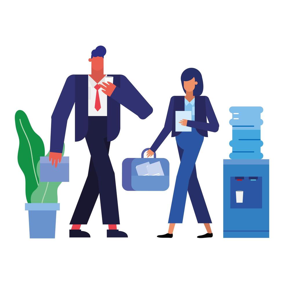 Businessman and businesswoman with water can and plant vector design