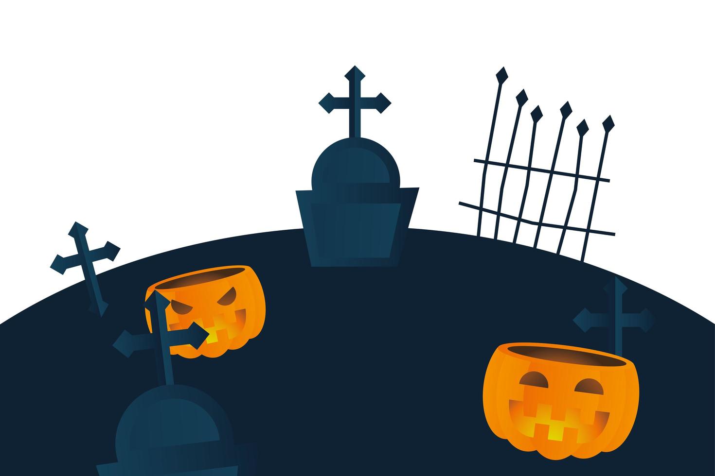 calabazas de halloween en el diseño del vector del cementerio