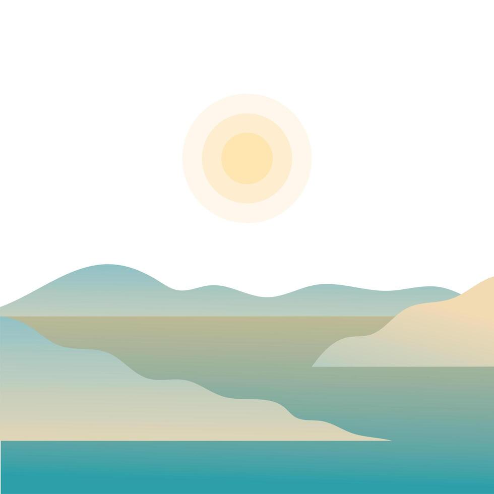 sun and clouds over sea landscape design vector