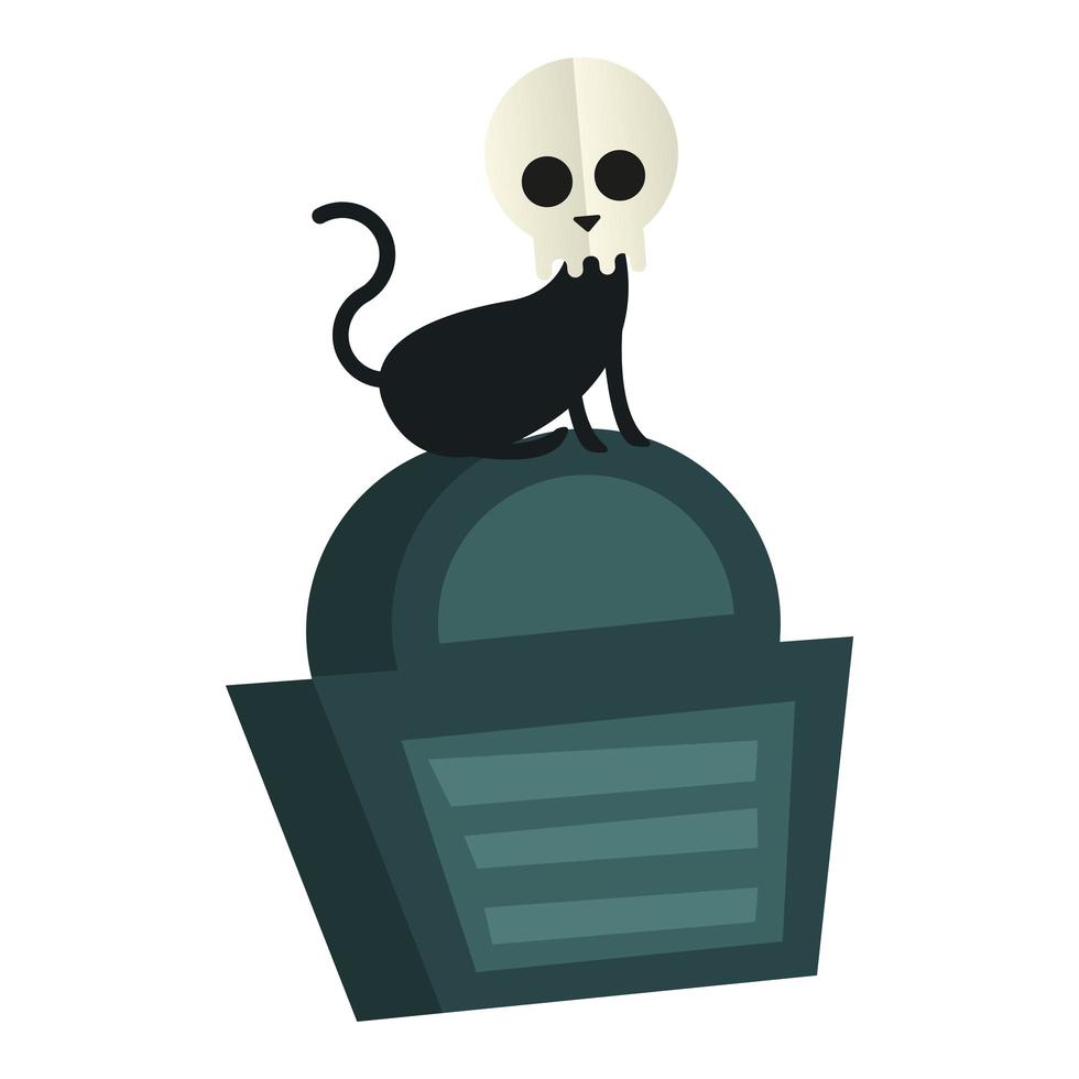 Gato de Halloween con máscara de calavera en diseño vectorial grave vector