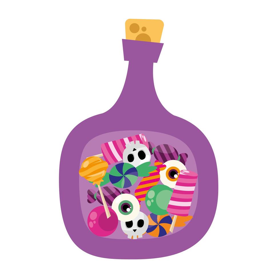 caramelos de halloween en diseño vectorial de botella de veneno vector