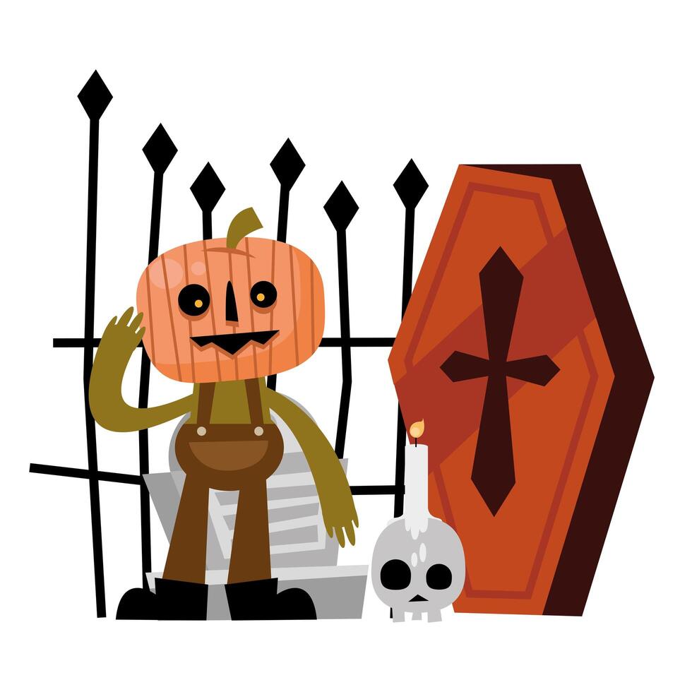 halloween pumpkin, grave and coffin vector design