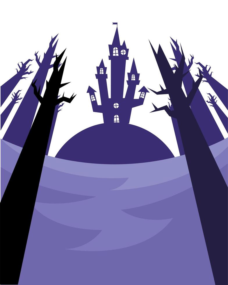 halloween house and bare trees design vector