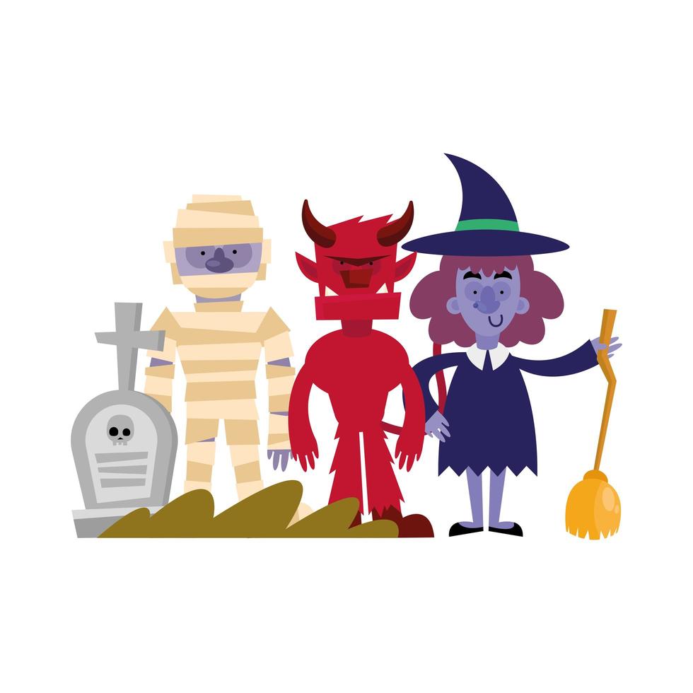 halloween mummy, devils and witch vector design