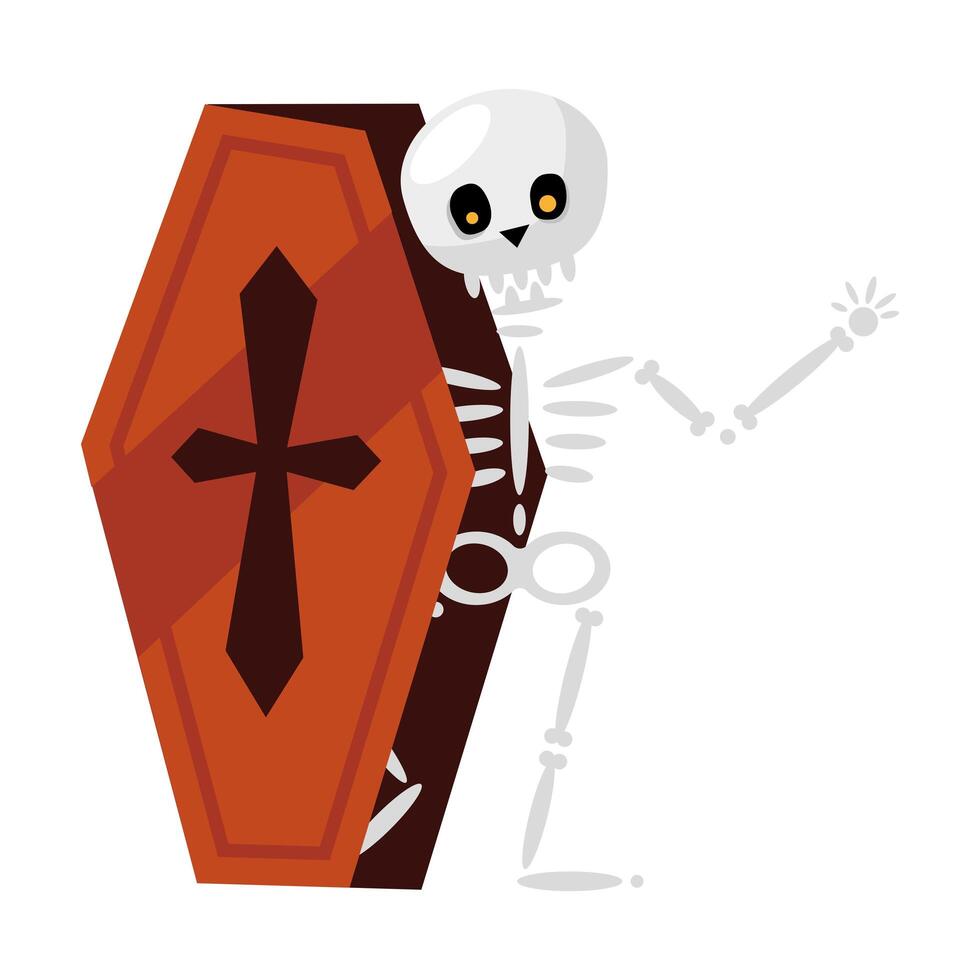halloween skull cartoon in coffin design vector
