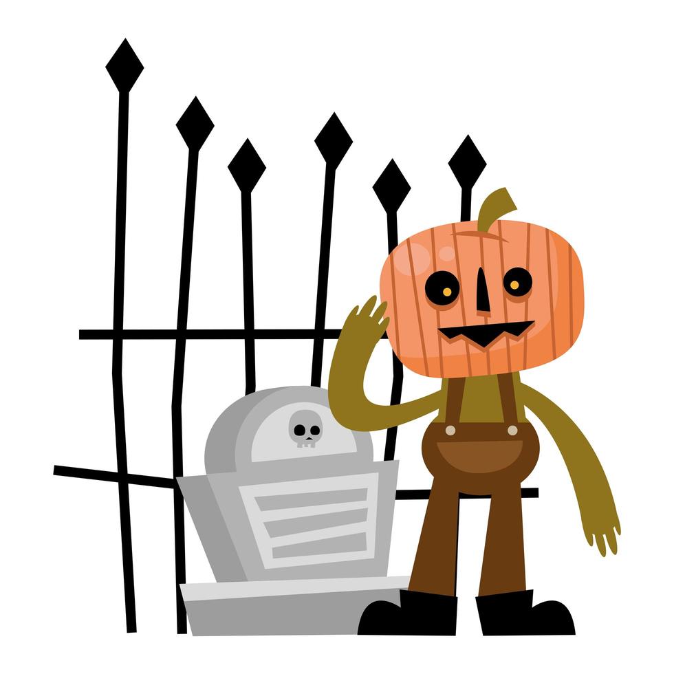 dibujos animados de calabaza de halloween con diseño vectorial grave vector