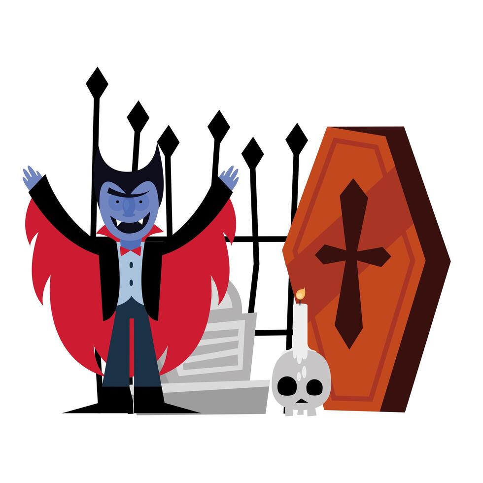 halloween vampire cartoon and coffin vector design