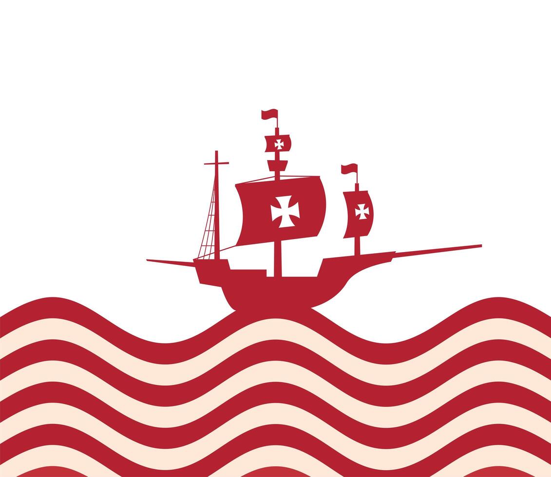 barco de cristóbal colón en el diseño del vector del mar rayado