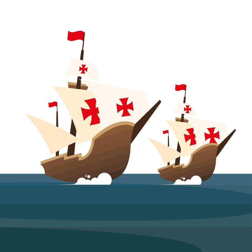 Christopher Columbus ships at the sea vector design