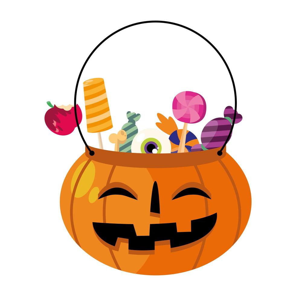 Cuenco de calabaza de halloween con diseño de vector de dulces