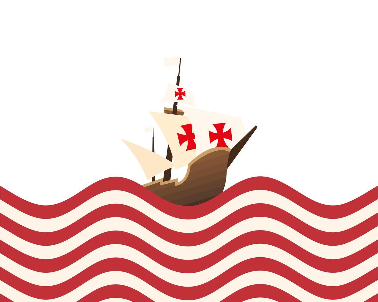 barco de cristóbal colón en el diseño del vector del mar rayado