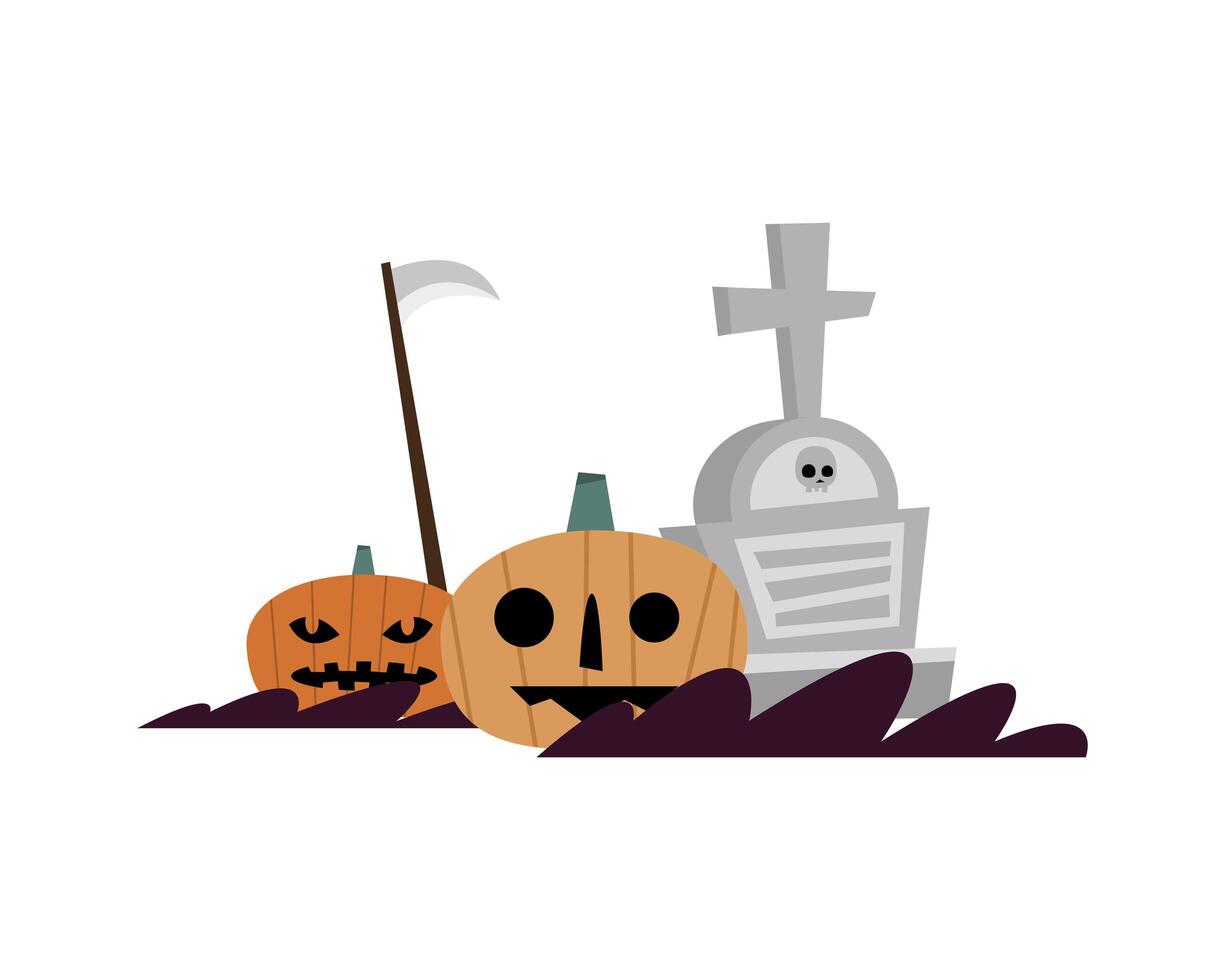 calabazas de halloween y diseño vectorial de tumba vector