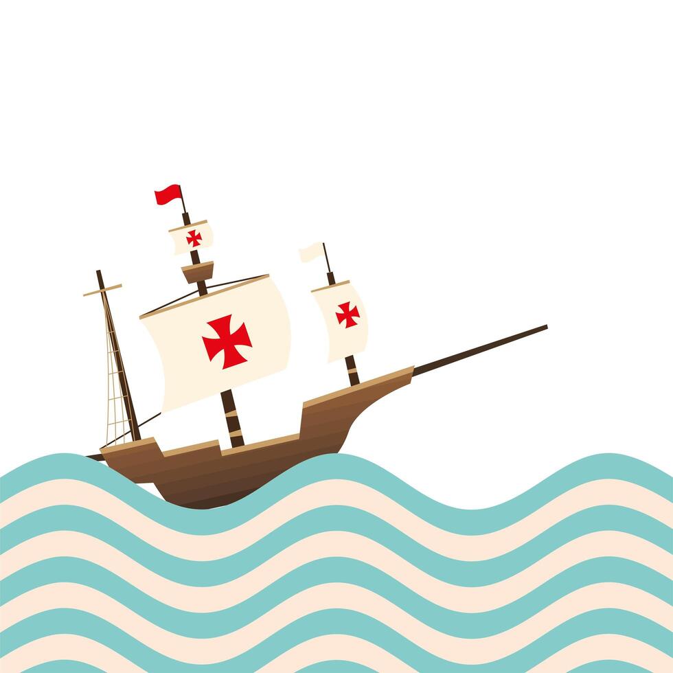 Christopher Columbus ship on the striped sea vector design