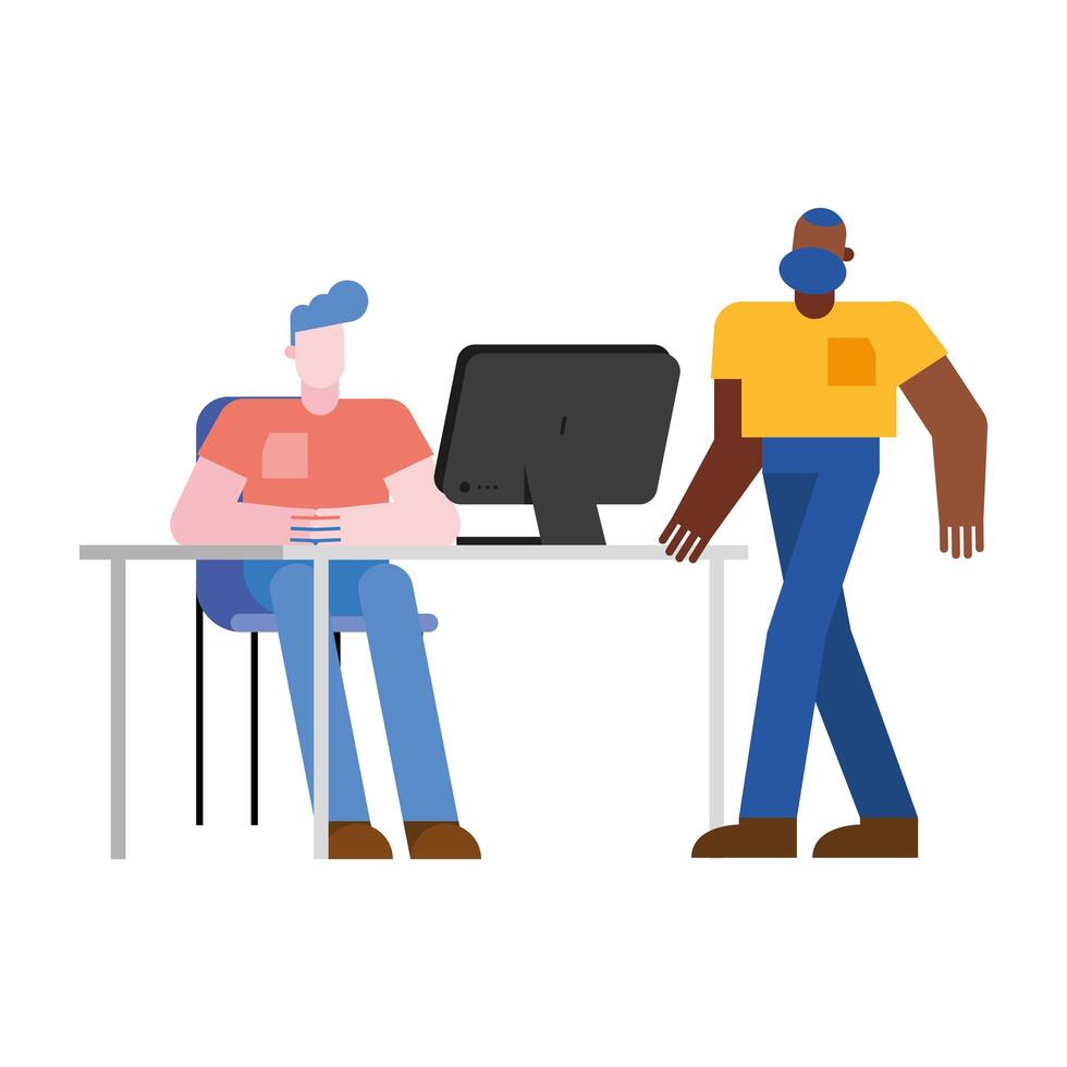 men at office desk with computer design vector