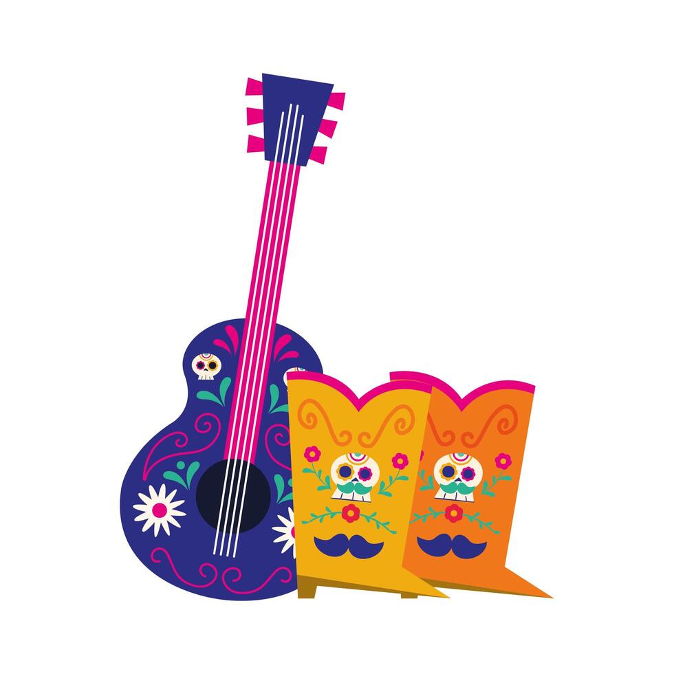 mexican guitar and boots design vector