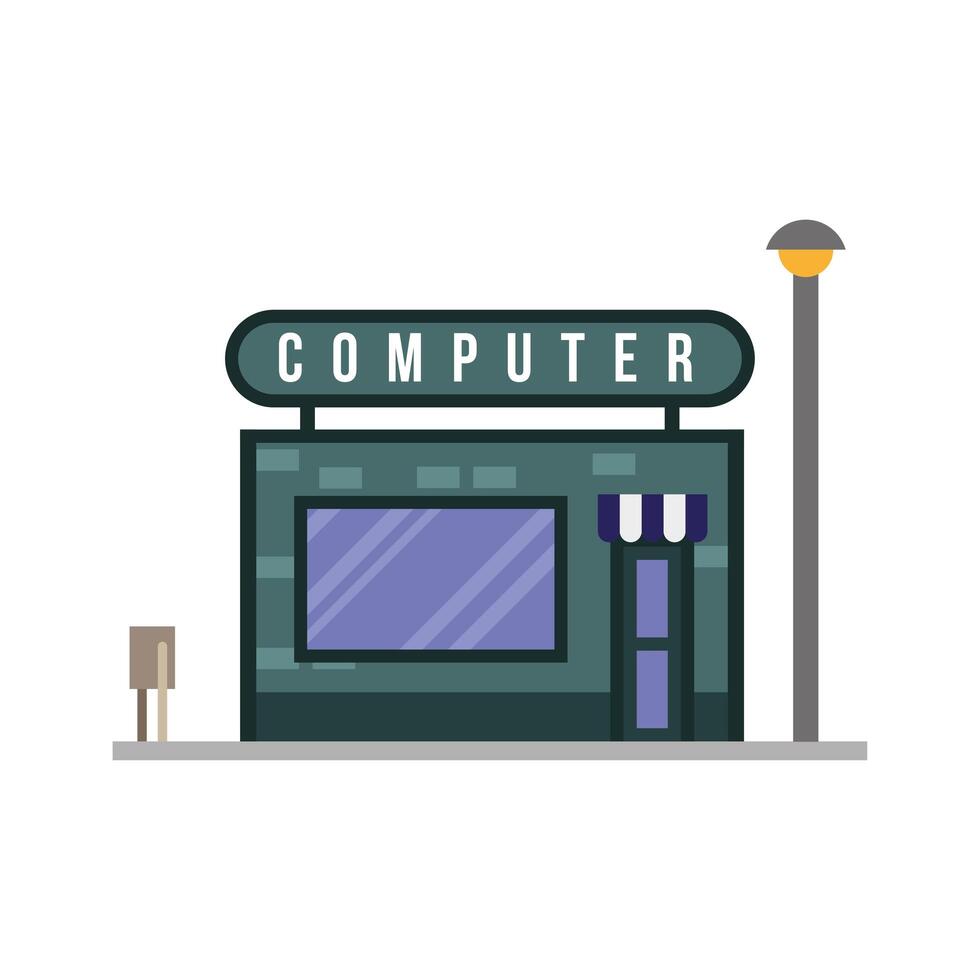 little computer store building facade scene vector