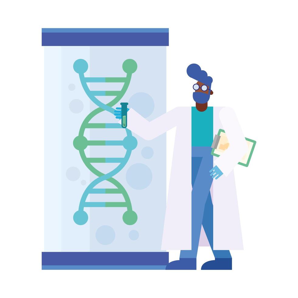 dna structure in jar and chemical man design vector