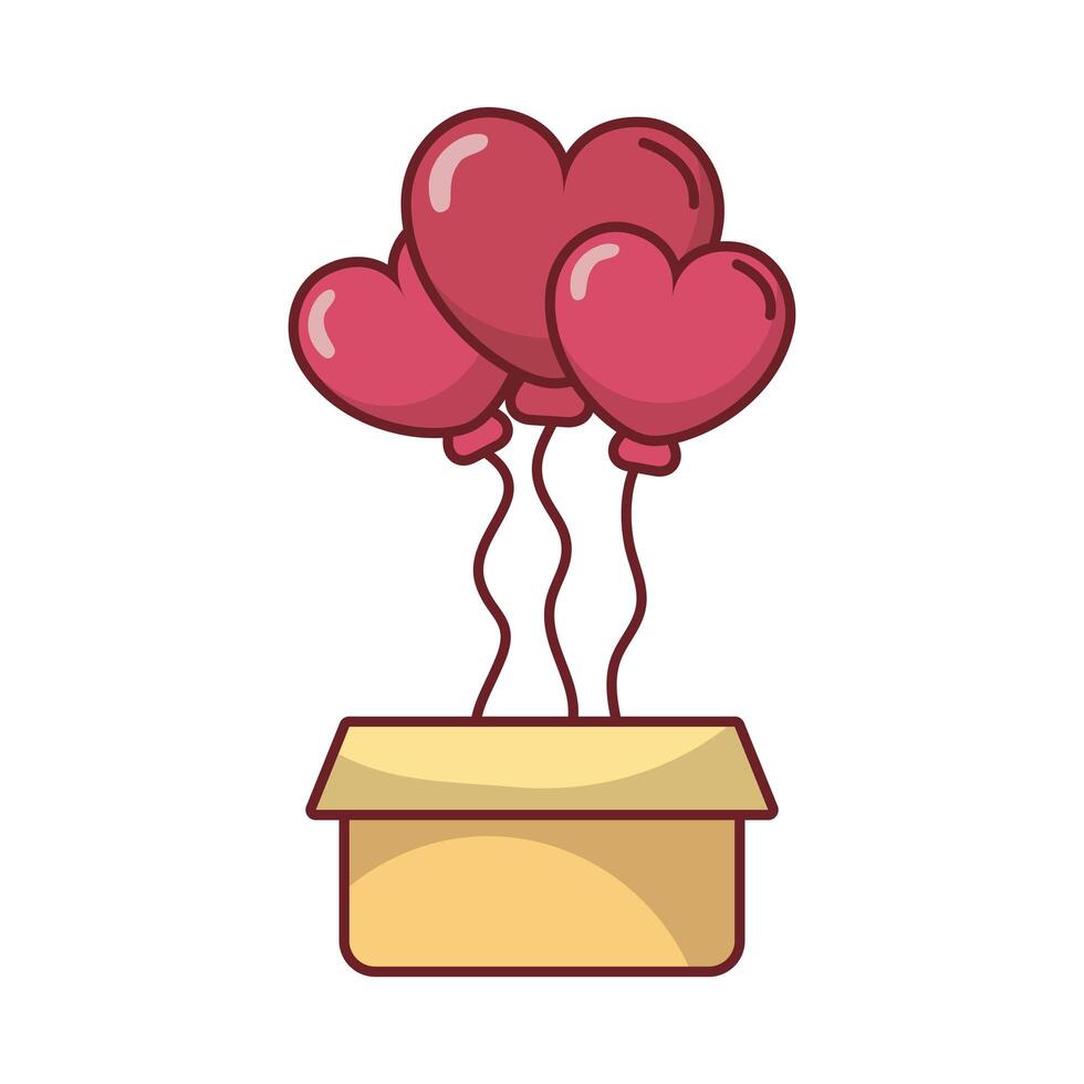 feliz dia de san valentin corazon globos con caja vector