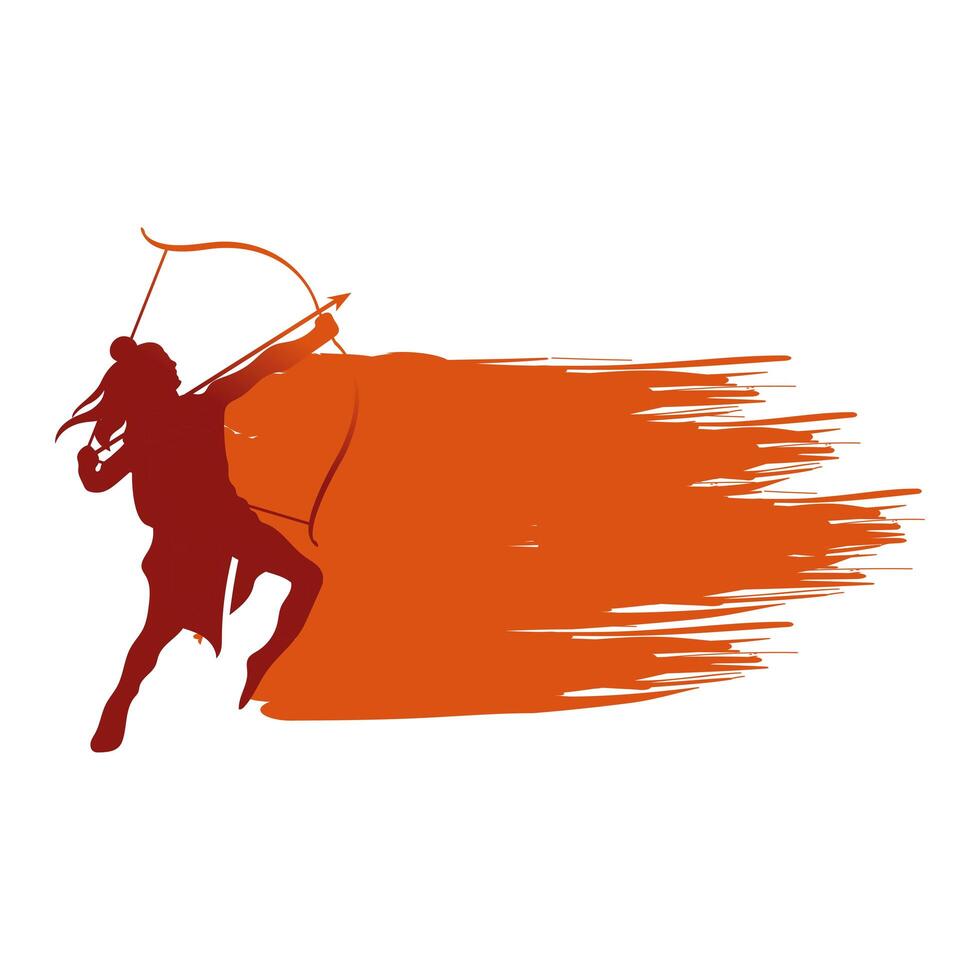 dussehra lord ram with bow and arrow red silhouette vector design