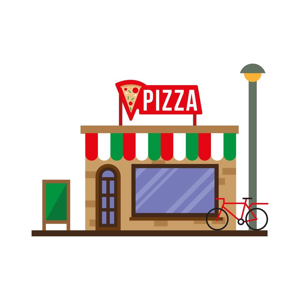 little pizza store building facade scene vector