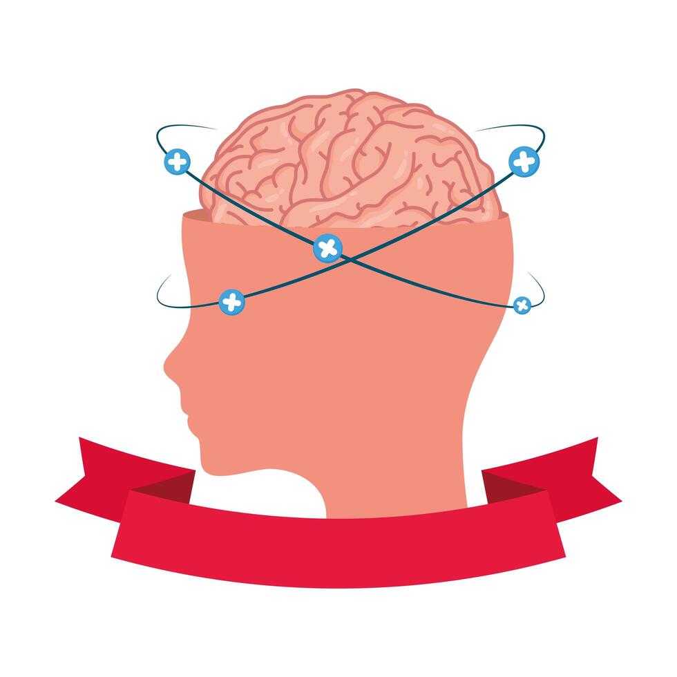 profile with human brain and plus symbols vector