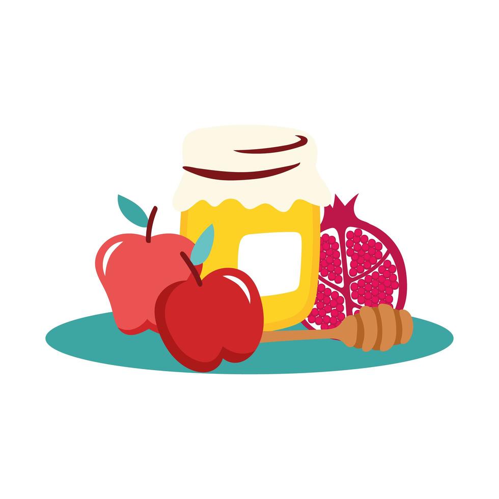 sweet honey pot with fruits and wooden spoon vector