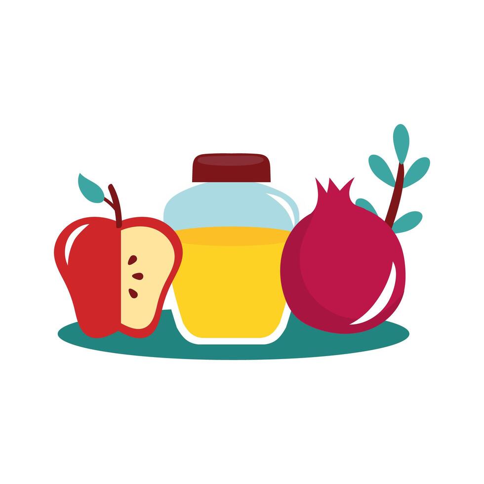 honey in jar with apple and pomegranate vector