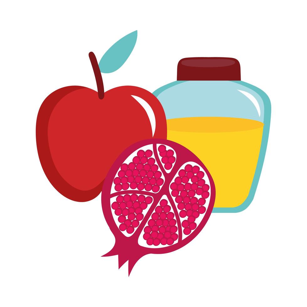 honey in jar with apple and pomegranate vector