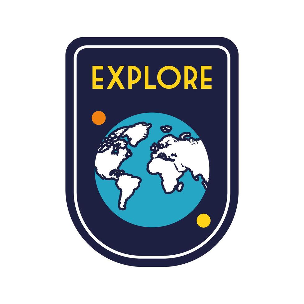 space badge with earth planet line and fill style vector