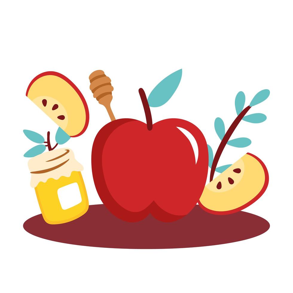 manzanas con tarro de miel dulce vector