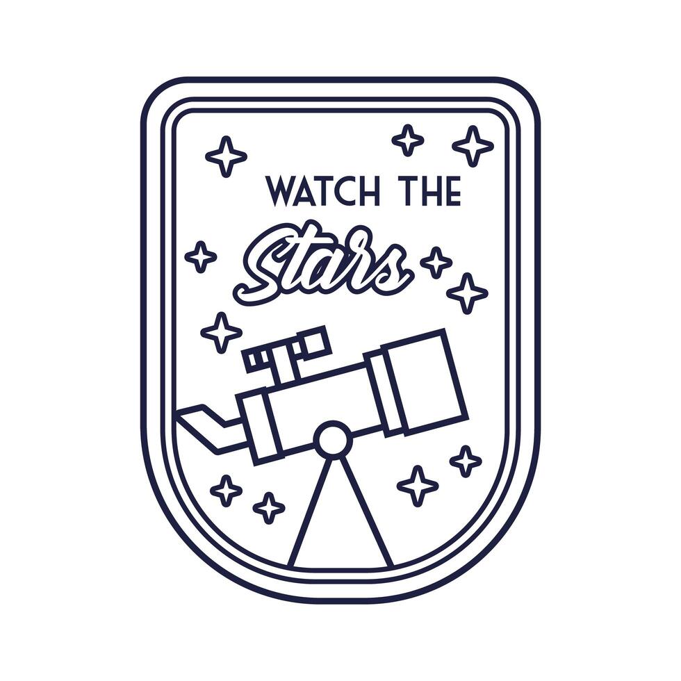 space badge with telescope and watch the stars line style vector